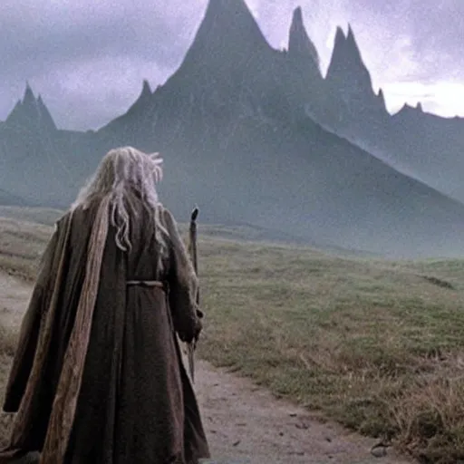 Prompt: a scene from lord of the rings, shamanic ritual run by gandalf