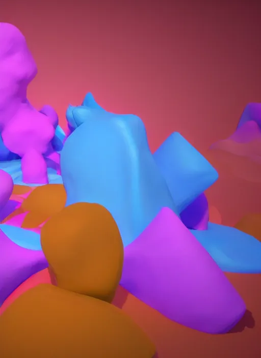 Image similar to : soft abstract colorful art installation zbrush vr dalle2 3d render octane unrealengine