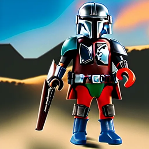 Prompt: epic professional the mandalorian playmobil figure