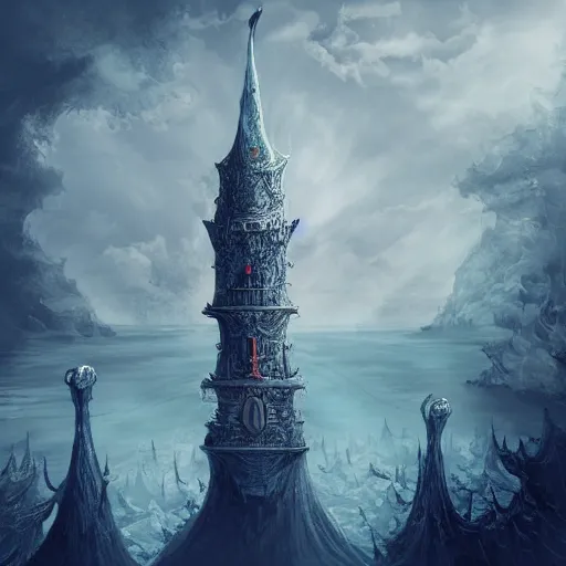 Prompt: a surreal wizards tower by casper david