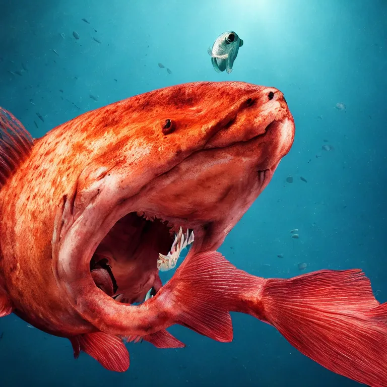 Image similar to Realistic Studio Photograph of a Footballfish anglerfish deep underwater, award-winning nature photography hyperrealism 8k