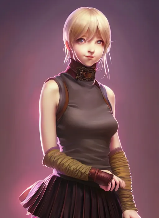 Image similar to portrait of a full body of beautiful young female detective, d & d, sleeveless turtleneck, pleated skirt, fantasy, flat lighting, intricate, highly detailed, digital painting, artstation, concept art, smooth, sharp focus, illustration, misa amane, art by simon bisley and greg rutkowski and alphonse mucha, natural tpose