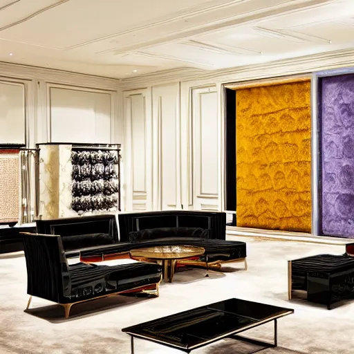 Image similar to critically acclaimed furniture design collection by gucci in a showroom