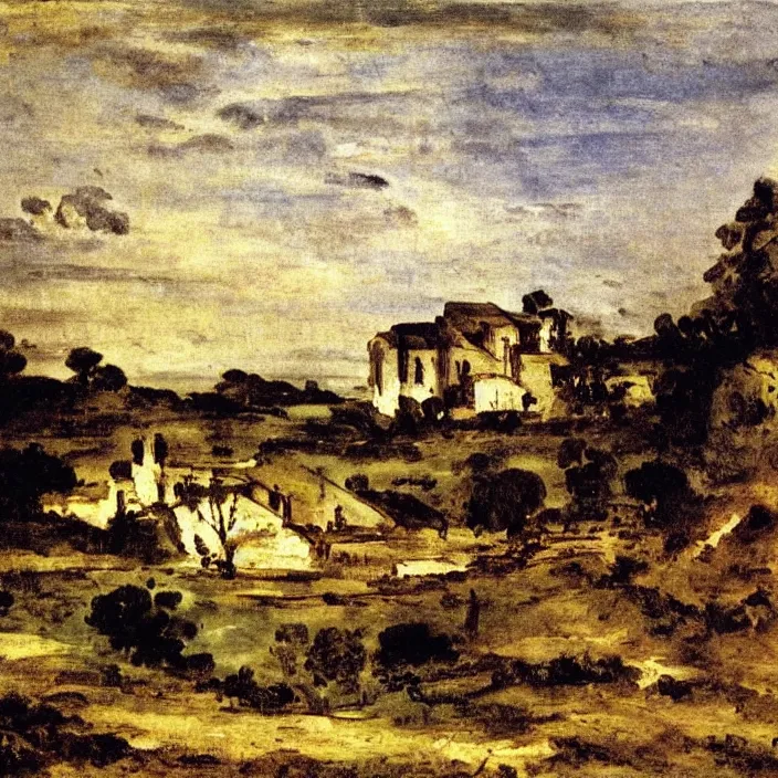 Image similar to a building in a serene landscape, by eugene delacroix