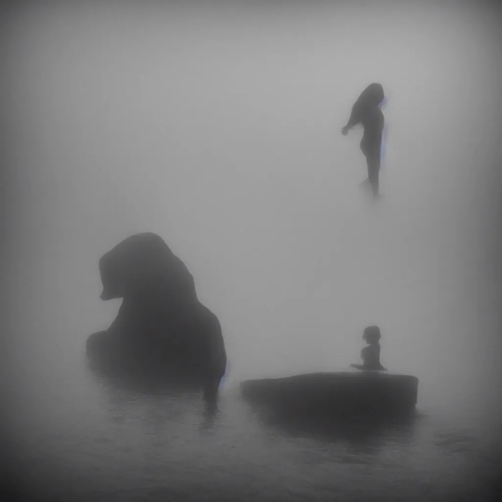 Image similar to my mother never loved me, my father hated me, my best friend tried to drown me. hazy memory, volumetric, dark black and white in the style of alvin schwartz, epic angles