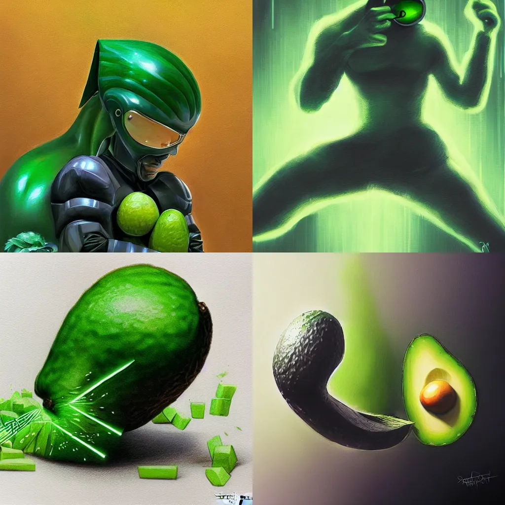 Prompt: an avocado hacking into the matrix by Stanley Artgerm Lau