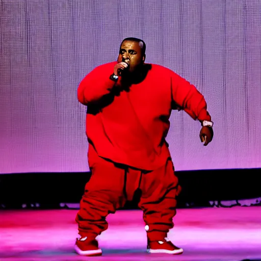 Image similar to obese kanye west rapping on stage