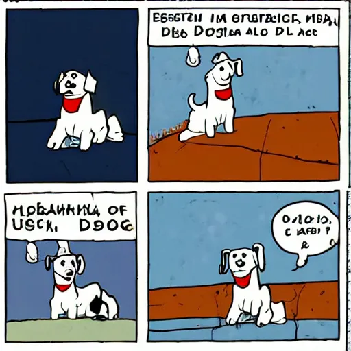 Image similar to eastern european cartoon strip of a miserable unlucky dog