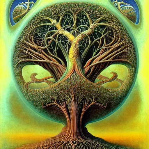 Image similar to tree of life by roger dean and andrew ferez, art forms of nature by ernst haeckel, divine chaos engine, symbolist, visionary, art nouveau, botanical fractal structures, organic, detailed, realistic, surreality