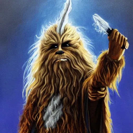 Image similar to gandalf as chewbacca, painting