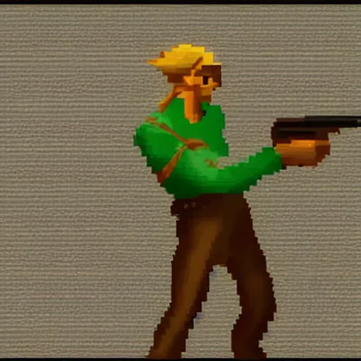 Prompt: link with a gun, ps 1 graphics