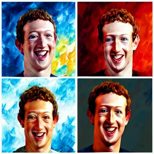 Prompt: mark zuckerberg pulling a silly face by arthur adams, charlie bowater, leonid afremov, chiho ashima, karol bak, david bates, tom chambers