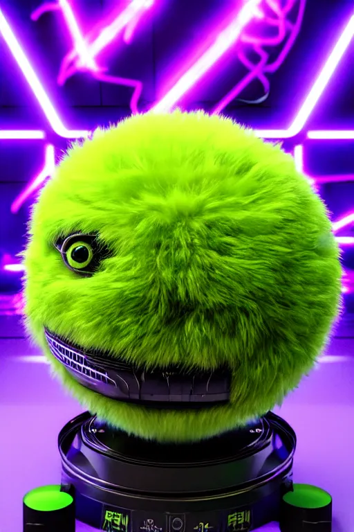 Image similar to high quality 3 d render cyberpunk very tennis ball monster highly detailed, unreal engine cinematic smooth, in the style of blade runner & detective pikachu, hannah yata charlie immer, purple light, low angle, uhd 8 k, sharp focus