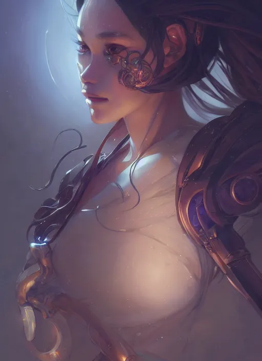 Image similar to beautiful anime gynoid, d & d, fantasy, intricate, elegant, highly detailed, digital painting, artstation, concept art, matte, sharp focus, illustration, hearthstone, art by artgerm and greg rutkowski and alphonse mucha