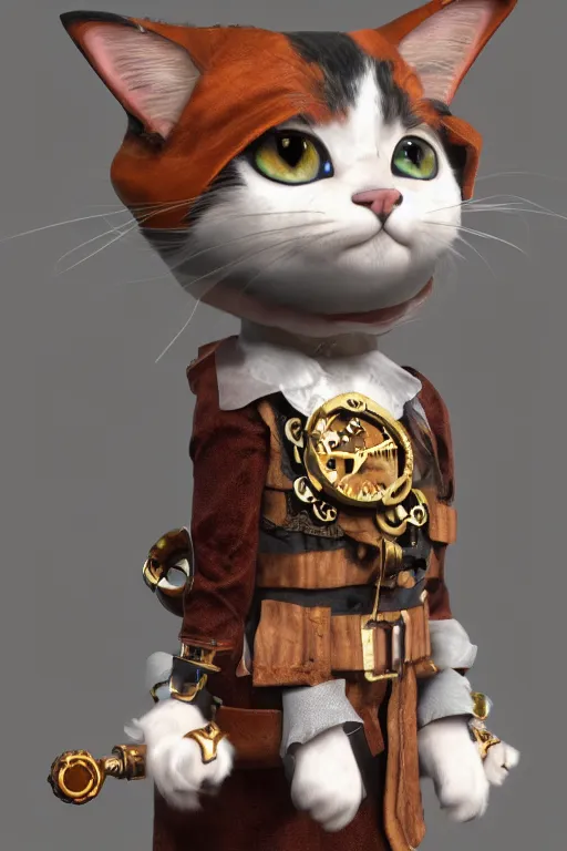 Image similar to A cute Steampunk calico cat, octane render, HD, trending on artStation, artstationHD, artstationHQ, 4k, 8K