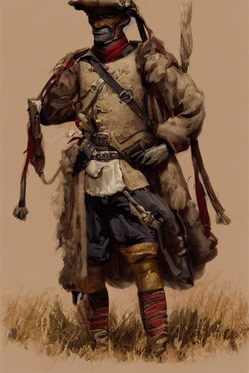 Image similar to Anthro llama colonial era soldier by Craig Mullins and Carl Brenders