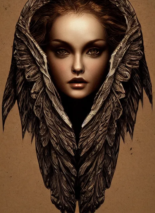 Image similar to Beautiful female angel, digital Art, trending on Artstation, dramatic lighting, face symmetry, intricate wings