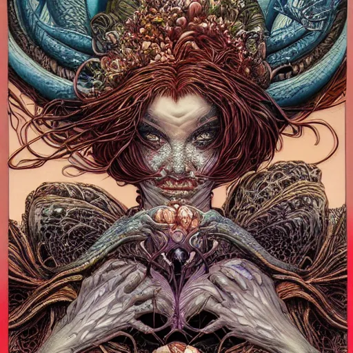 Image similar to portrait of crazy mermaid, symmetrical, by yoichi hatakenaka, masamune shirow, josan gonzales and dan mumford, ayami kojima, takato yamamoto, barclay shaw, karol bak, yukito kishiro