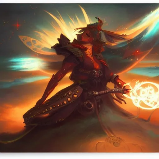 Image similar to shogun breast emitting energy beam by peter mohrbacher