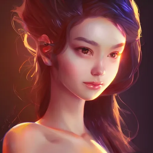 Prompt: beautiful girl by rossdraws, highly intricate painting, concept art, artstation, global illumination, rim lighting