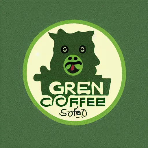 Image similar to green circular coffee shop logo, depicting ugly and dirty dog in center, horror movie dog