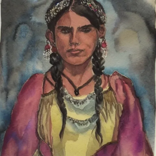 Image similar to Portrait of young gypsy woman. Fortune teller. Watercolor