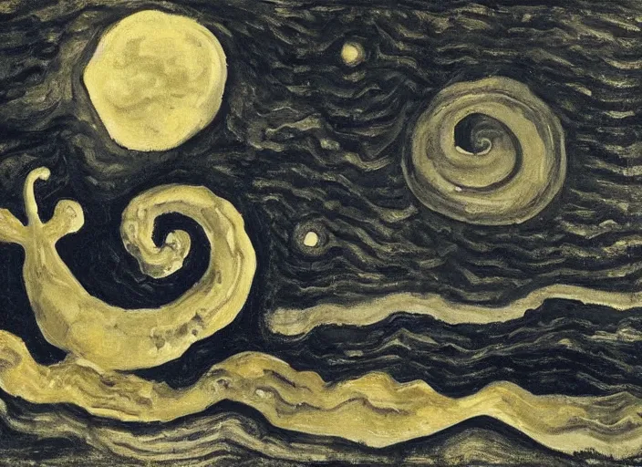 Prompt: a snail on the beach under the moon, by chaim soutine, by mc escher,