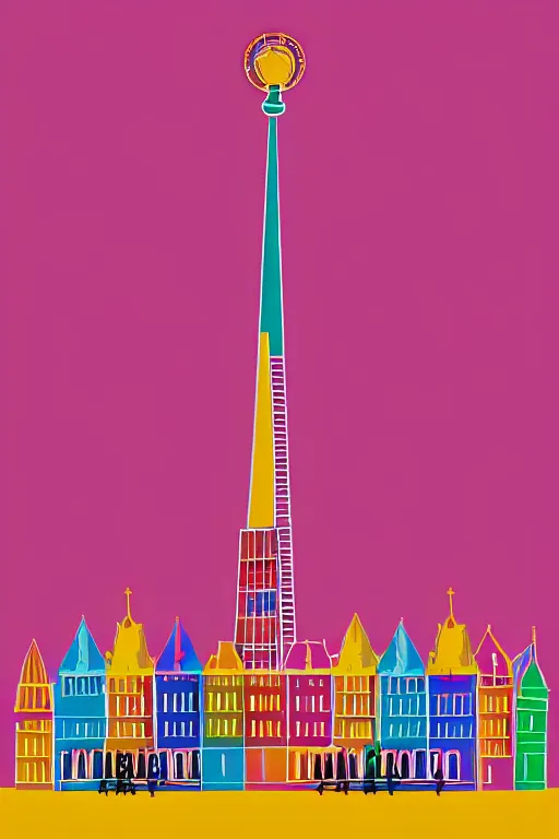 Image similar to minimalist boho style art of colorful berlin television tower, illustration, vector art