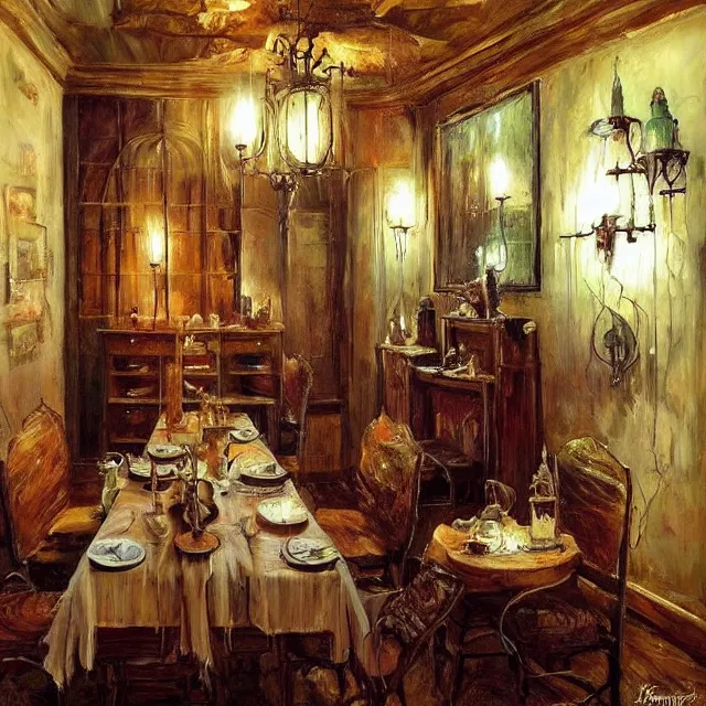 Image similar to a serene and tranquil dining room, haunted house, masterpiece, unease, grasping pseudopods, detailed human figures, rhads!!!, magical realism, urban fantasy, ( h. r. giger )