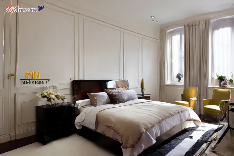 Image similar to A sunny bedroom, exquisite decoration, all New York Apartments style furniture, high tech