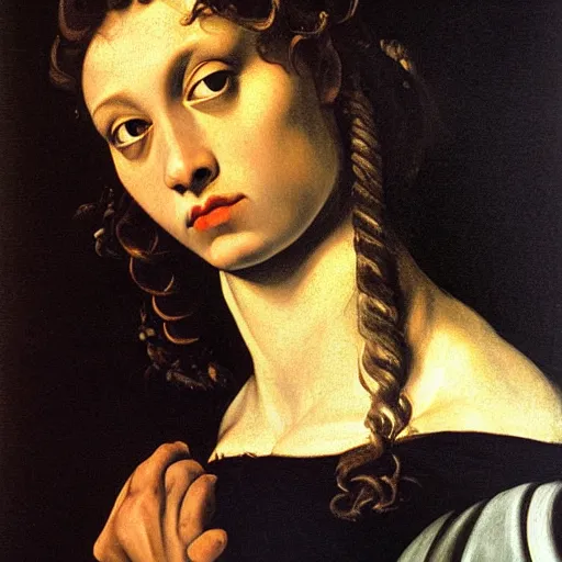 Image similar to Caravaggio-style portrait of Medusa