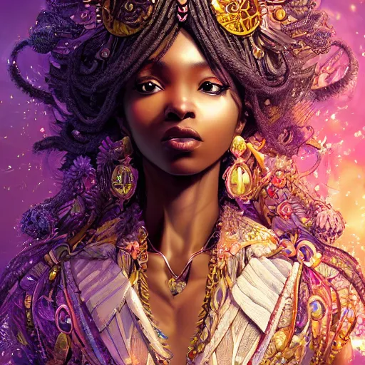 Prompt: the portrait of the absurdly beautiful, graceful, elegant, gorgeous, sensual black young anime goddess made of crystals, an ultrafine hyperdetailed illustration by kim jung gi, irakli nadar, super intricate linework, bright colors, octopath traveler, final fantasy, unreal engine 5 highly rendered, global illumination, radiant light, intricate environment 8 k