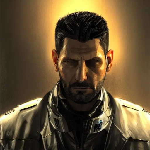 Image similar to Adam Jensen from Deus Ex as a GTA character, by Cedric Peyravernay, highly detailed, hyperrealism, excellent composition, cinematic concept art, dramatic lighting, trending on ArtStation