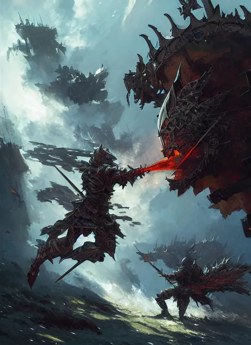 Image similar to 4k knight dodging an attack in a fantasy setting, art by greg rutkowski, art by craig mullins, art by thomas kincade, art by Yoshitaka Amano