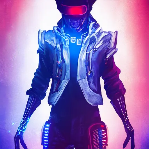 Image similar to portrait of a handsome anthropomorphic western dragon, wearing cyberpunk clothing; futuristic background, digital art