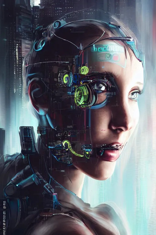 Image similar to a close - up portrait of a cyberpunk cyborg girl, by jan van eijck, rule of thirds