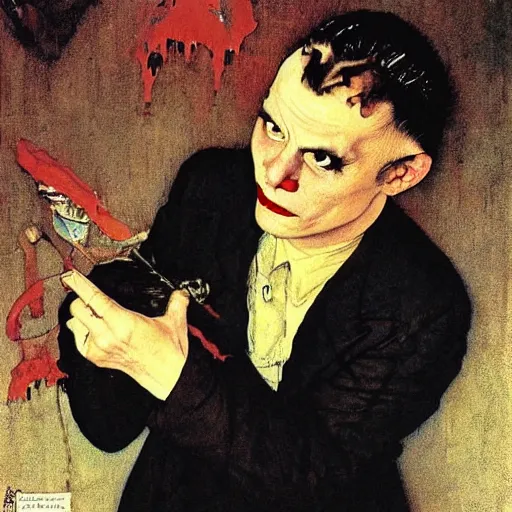 Prompt: Sad vampire, by Norman Rockwell.