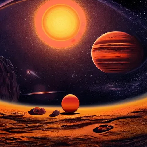 Prompt: alien planetscape illustrated by adolf schaller