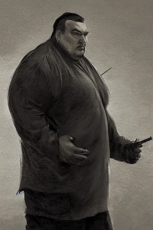Image similar to obese steven seagal in prison for treason, intricate, elegant, highly detailed, digital painting, artstation, concept art, smooth, sharp focus, illustration, art by greg rutkowski, masterpiece, perfect composition, award - winning photography, cgsociety