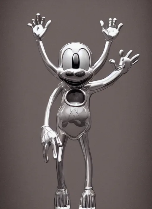 Prompt: stylized shiny polished silver statue full body extra limbs bizarre cosmic horror demonic demon made of marble of disney character mickey mouse, perfect symmetrical body, perfect symmetrical face, hyper realistic, hyper detailed, by johannen voss, by michelangelo, octane render, blender, 8 k, displayed in pure white studio room