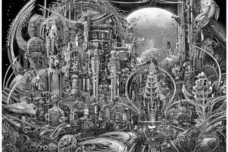Prompt: future cityscape by Joe Fenton and Ernst Haeckel