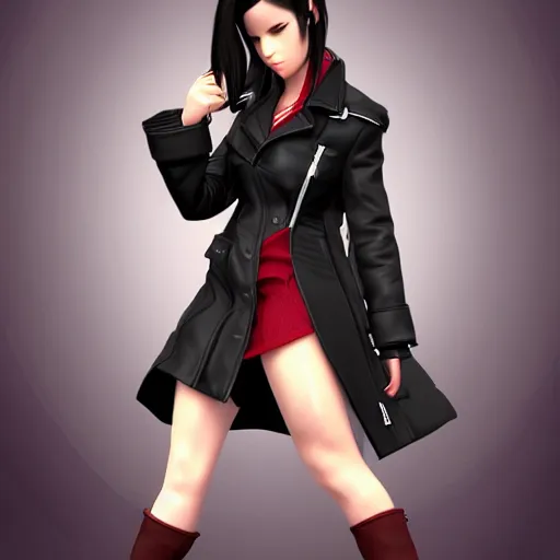 Image similar to high quality head and shoulders tifa lockhart wearing a coat, trending on artstation