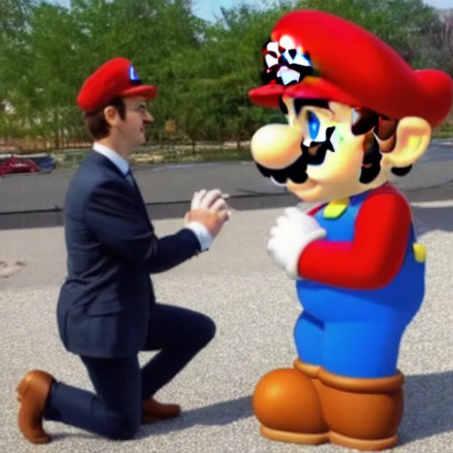 Image similar to Super Mario proposing to Super Mario