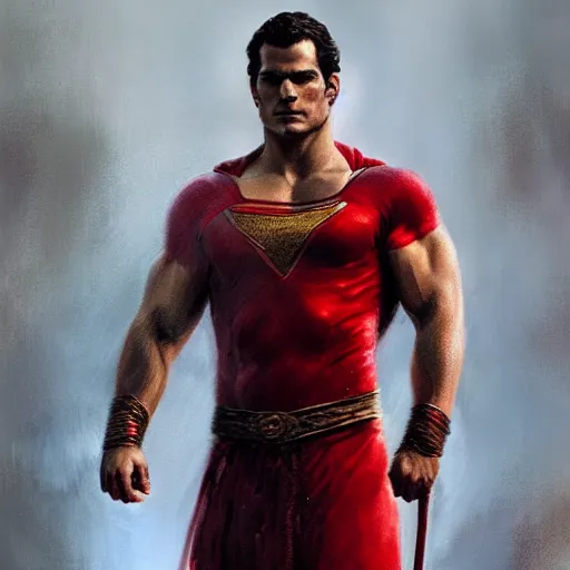 Prompt: Henry Cavill is a Greek god, gorgeous, amazing, muscular, red silk, intricate, elegant highly detailed, digital painting, artstation, concept art, sharp focus, illustration, by greg rutkowski