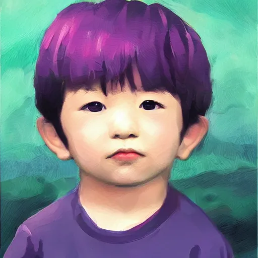 Image similar to cute little boy, purple color palette, art made by mitsuhiro kimura,