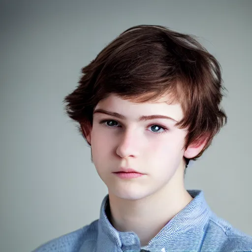 Prompt: Portrait of a teenage boy wearing an eyepatch. With natural brown hair, pale skin. Detailed face, blurred background.