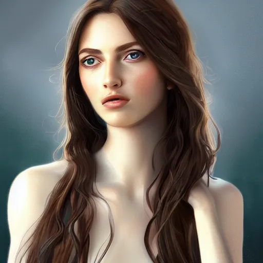 Image similar to A portrait of an attractive young female earth angel, beautiful long brown hair, rock elements, intricate, highly detailed, elegant, digital painting, trending on artstation