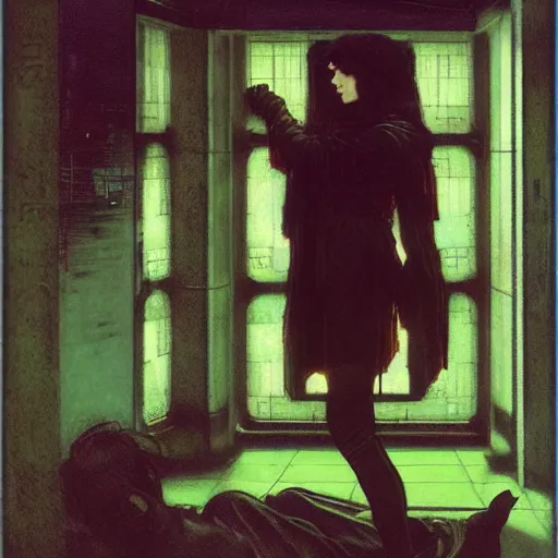 Image similar to cyberpunk noir in the style of john william waterhouse, kilian eng, rosetti, john everett millais, william holman hunt, 4 k photo autochrome