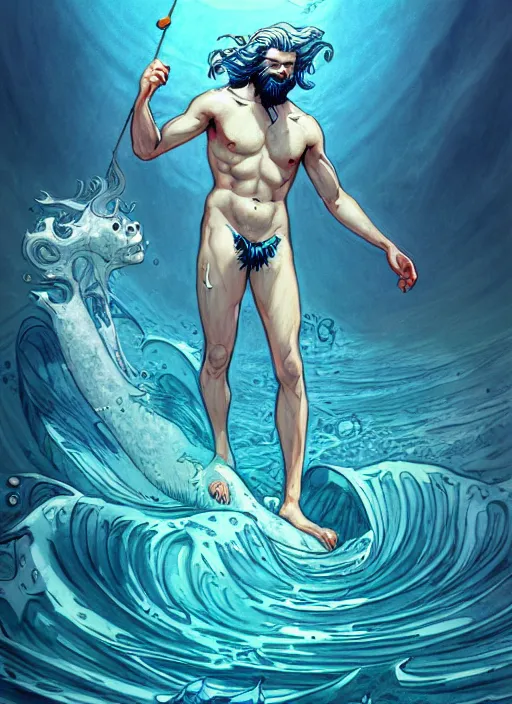 Image similar to poseidon, realistic dream illustration, fantasy, digital painting, refreshing, trending on artstation, concept art, smooth, illustration by james jean