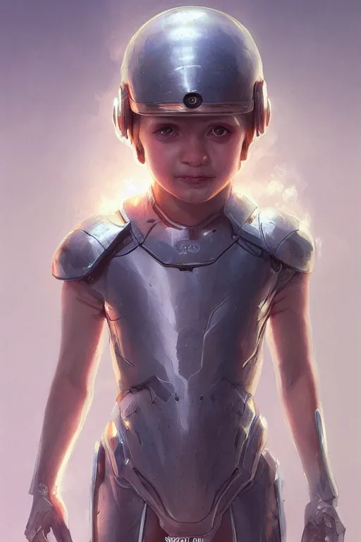 Prompt: ultra realistic illustration, beautiful child, with rays, eyes, sprouting from helmet, elegant, highly detailed, digital painting, concept art, soft, sharp focus, illustration, artgerm and greg rutkowski and alphonse much